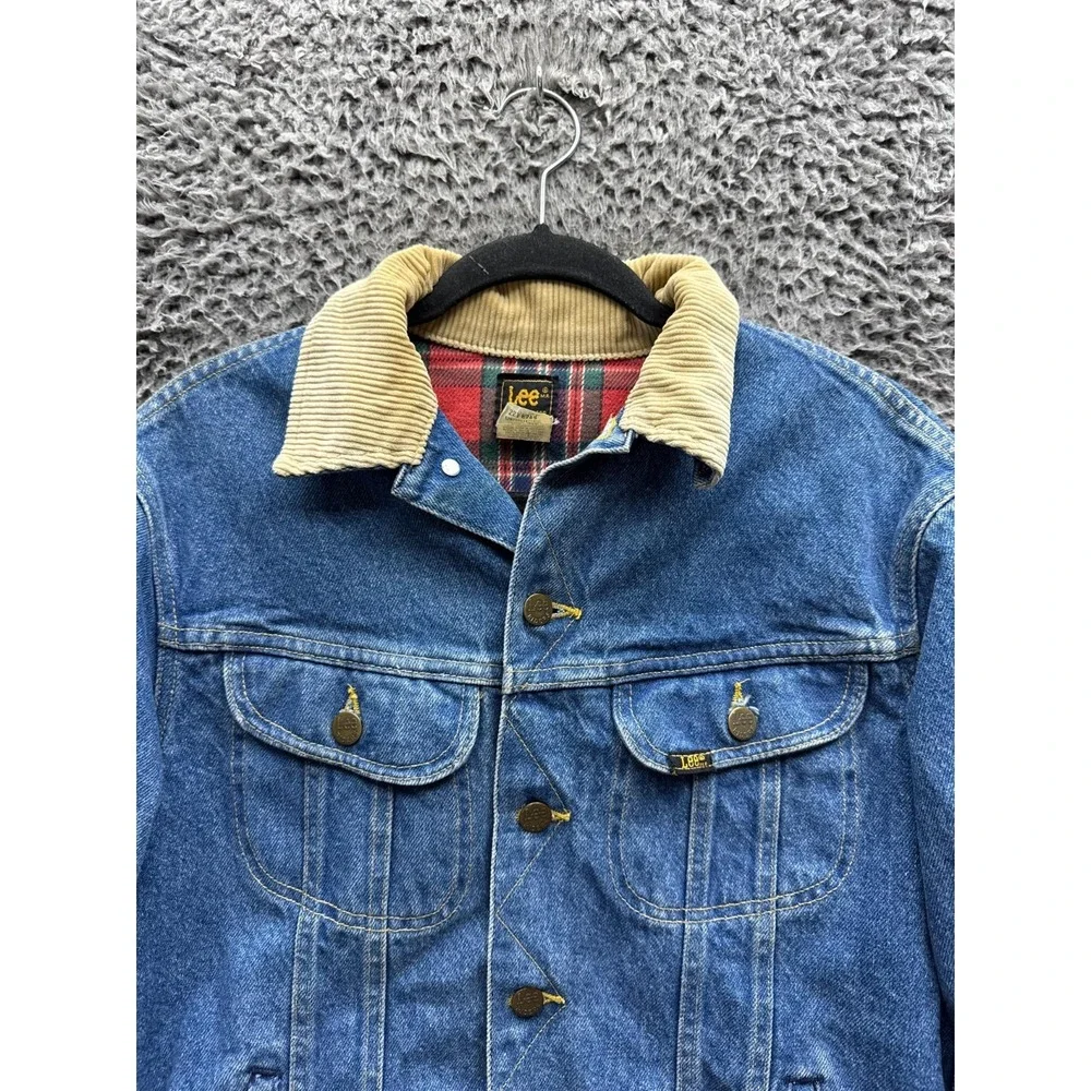 Vintage 80s Lee Storm Rider Flannel Lined Denim Trucker Jacket Blue Mens Size S